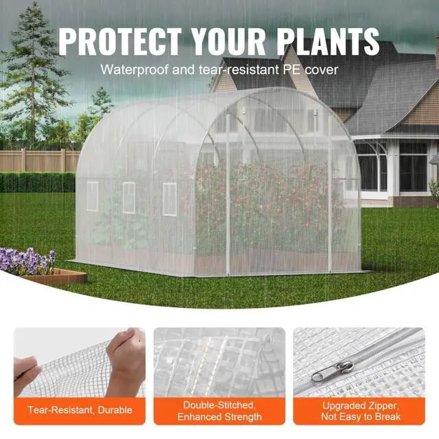 Alt view image 4 of 7 - White Greenhouse with PE Cover and Steel Frame for Backyard, Poolside, Outdoor Plant Tent with Zipper Roll-up Door and Side Windows for Growing Flowers, Plants