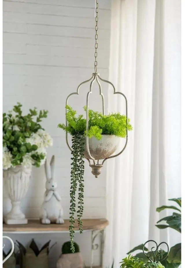 Main image of Cement Planters Sets with Drainage Holes and Classic Design for Backyard, Living Room,Outdoor Flower Pots with Sturdy Construction for Growing Succulents, Plants (Rustic White + Iron)