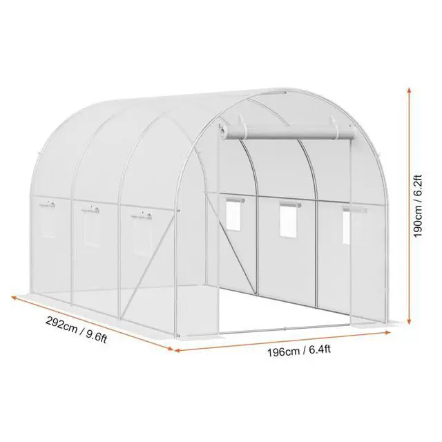 Alt view image 6 of 7 - White Greenhouse with PE Cover and Steel Frame for Backyard, Poolside, Outdoor Plant Tent with Zipper Roll-up Door and Side Windows for Growing Flowers, Plants