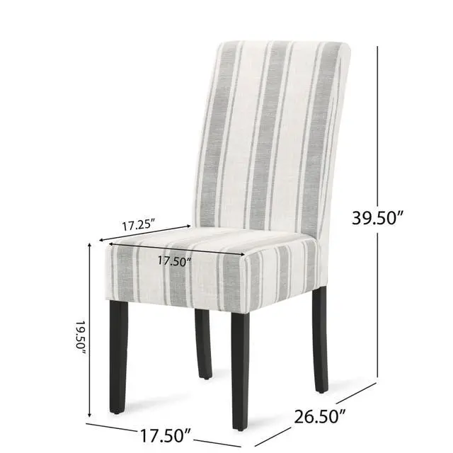 Alt view image 2 of 7 - Modern Pastoral Style Fabric Dining Chair, Stable Rubber Wooden Chair Legs, Stylish and Elegant Chair, Presenting Natural Textures, Suitable for Dining Rooms,Set of 2 (Grey Stripe + Set of 2)