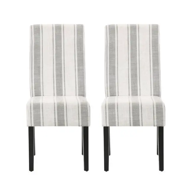 Alt view image 3 of 7 - Modern Pastoral Style Fabric Dining Chair, Stable Rubber Wooden Chair Legs, Stylish and Elegant Chair, Presenting Natural Textures, Suitable for Dining Rooms,Set of 2 (Grey Stripe + Set of 2)