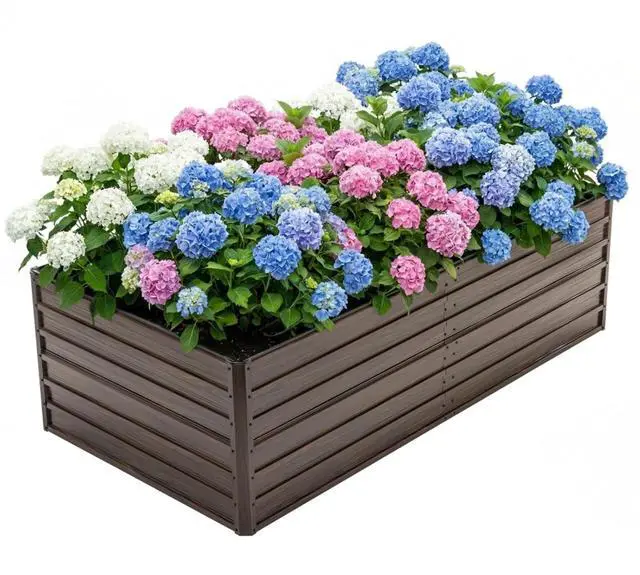 Main image of 2 Pieces Metal Raised Garden Bed with Metal Frame and Open Bottom for Poolside, Backyard, Outdoor Planter Box with Reinforcing Rods for Growing Plants, Flowers, Herbs (8x4x2FT+Walnut)