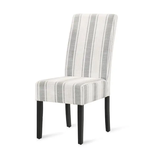 Alt view image 7 of 7 - Modern Pastoral Style Fabric Dining Chair, Stable Rubber Wooden Chair Legs, Stylish and Elegant Chair, Presenting Natural Textures, Suitable for Dining Rooms,Set of 2 (Grey Stripe + Set of 2)