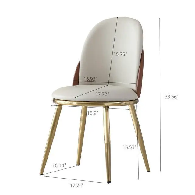 Alt view image 2 of 7 - Classic Minimalist Design Kitchen Dining Chair, Stable and Sturdy Metal Legs, Curved Design, PU Leather Soft Cushion Chair,Suitable for Dining Rooms,Set of 2 (Beige+Brown+Set of 2)