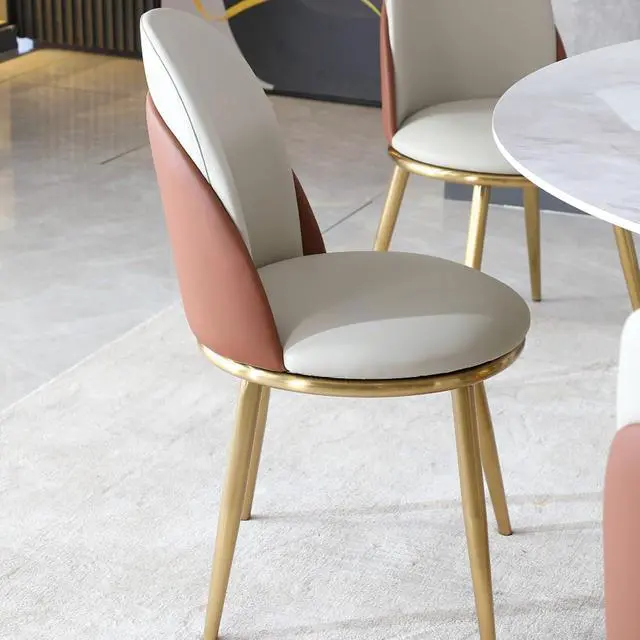 Alt view image 3 of 7 - Classic Minimalist Design Kitchen Dining Chair, Stable and Sturdy Metal Legs, Curved Design, PU Leather Soft Cushion Chair,Suitable for Dining Rooms,Set of 2 (Beige+Brown+Set of 2)