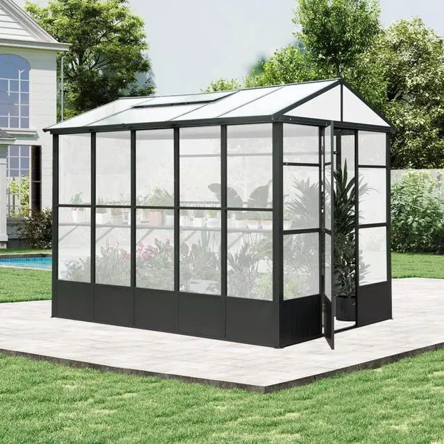 Alt view image 4 of 7 - Aluminum Heavy Duty Greenhouse with Fully Auto Temperature Control Vent for Backyard, Lawn, Outdoor Green Houses with 5 Movable Hooks for Growing Flowers, Plants (8x10FT)