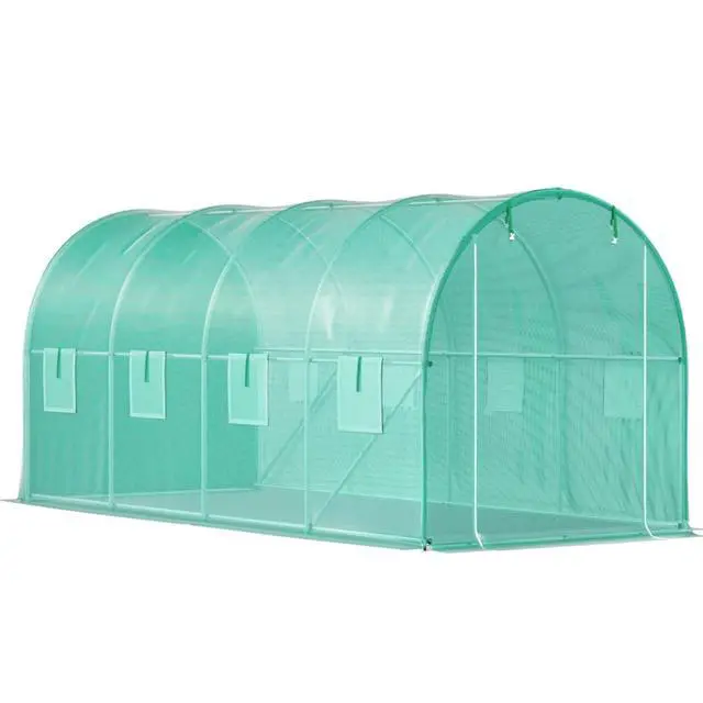 Alt view image 2 of 7 - Walk-in Greenhouse with Zippered Door & 8 Roll-up Windows for Growing Vegetables, Plants, Outdoor Plant Tent with PE Cover and Steel Hoops for Backyard, Lawn, Garden