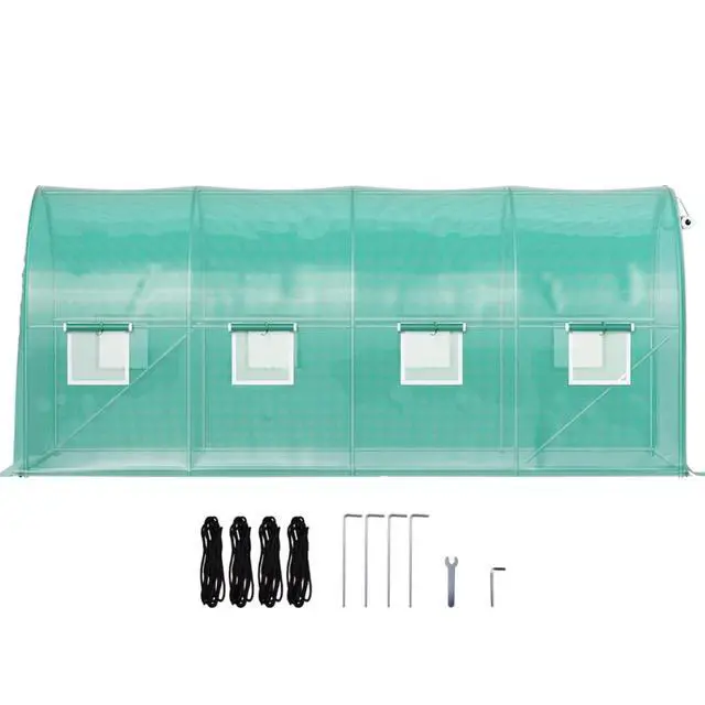 Alt view image 3 of 7 - Walk-in Greenhouse with Zippered Door & 8 Roll-up Windows for Growing Vegetables, Plants, Outdoor Plant Tent with PE Cover and Steel Hoops for Backyard, Lawn, Garden
