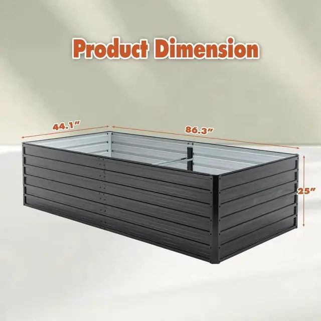 Alt view image 2 of 7 - 2 Pieces Metal Raised Garden Bed with Metal Frame and Open Bottom for Poolside, Backyard, Outdoor Planter Box with Reinforcing Rods for Growing Plants, Flowers, Herbs (8x4x2FT+Black)