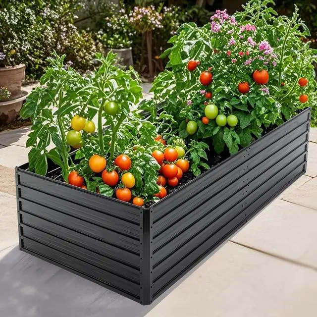 Main image of 2 Pieces Metal Raised Garden Bed with Metal Frame and Open Bottom for Poolside, Backyard, Outdoor Planter Box with Reinforcing Rods for Growing Plants, Flowers, Herbs (8x4x2FT+Black)