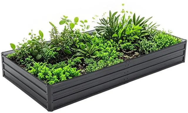 Alt view image 2 of 7 - 2 Pieces Metal Raised Garden Bed with Metal Frame and Open Bottom for Poolside, Backyard, Outdoor Planter Box with Reinforcing Rods for Growing Plants, Flowers, Herbs (8x4x1 FT+Black)