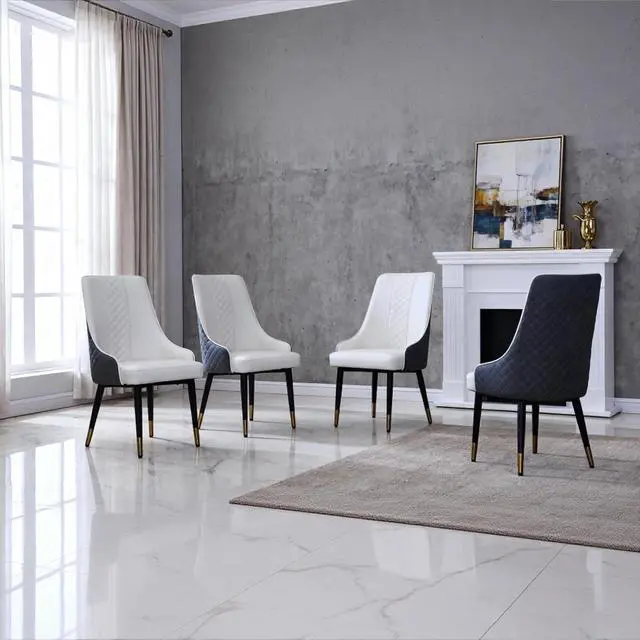 Alt view image 3 of 7 - Classic Minimalist Design Kitchen Dining Chair, Stable and Sturdy Metal Legs, Curved Design, PU Leather Soft Cushion Chair,Suitable for Dining Rooms,Set of 2 (White+Set of 2)