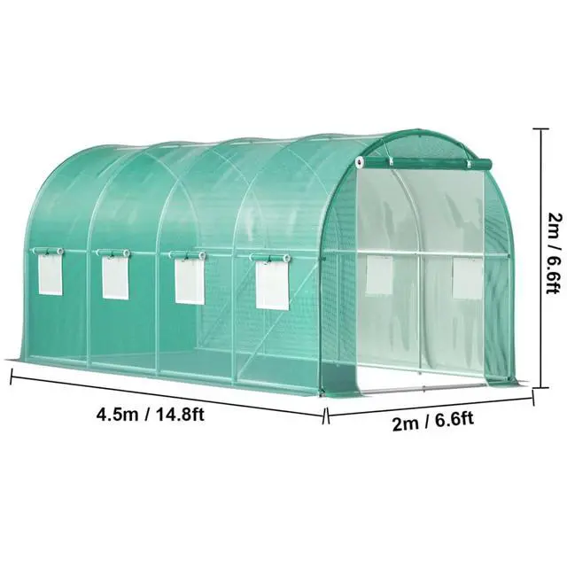 Alt view image 6 of 7 - Walk-in Greenhouse with Zippered Door & 8 Roll-up Windows for Growing Vegetables, Plants, Outdoor Plant Tent with PE Cover and Steel Hoops for Backyard, Lawn, Garden
