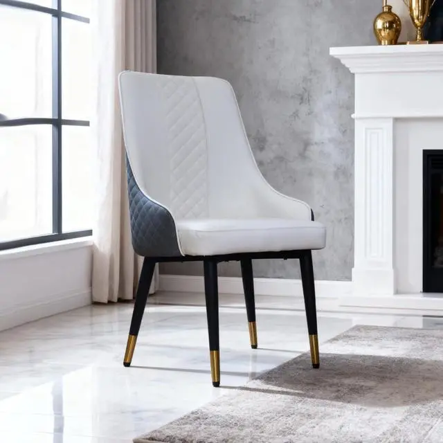 Alt view image 6 of 7 - Classic Minimalist Design Kitchen Dining Chair, Stable and Sturdy Metal Legs, Curved Design, PU Leather Soft Cushion Chair,Suitable for Dining Rooms,Set of 2 (White+Set of 2)