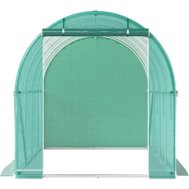 Alt view image 5 of 7 - Walk-in Greenhouse with Zippered Door & 8 Roll-up Windows for Growing Vegetables, Plants, Outdoor Plant Tent with PE Cover and Steel Hoops for Backyard, Lawn, Garden