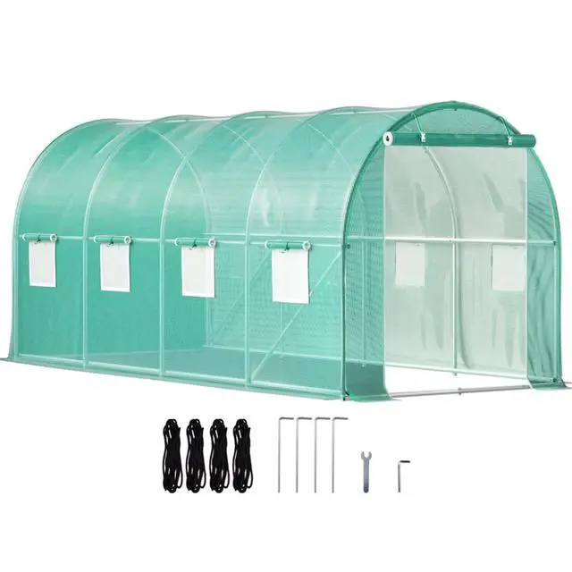 Alt view image 4 of 7 - Walk-in Greenhouse with Zippered Door & 8 Roll-up Windows for Growing Vegetables, Plants, Outdoor Plant Tent with PE Cover and Steel Hoops for Backyard, Lawn, Garden
