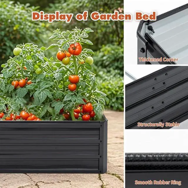 Alt view image 3 of 7 - 2 Pieces Metal Raised Garden Bed with Metal Frame and Open Bottom for Poolside, Backyard, Outdoor Planter Box with Reinforcing Rods for Growing Plants, Flowers, Herbs (8x4x1 FT+Black)