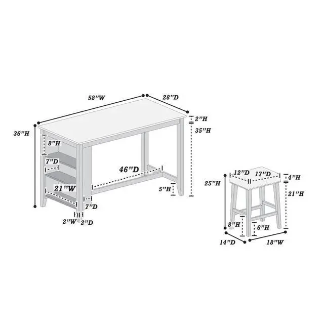 Alt view image 5 of 5 - 5-Piece Solid Wood Dinner Table Set with Rectangular Table and 4 Padded Stools for Home Bar Cafe, Farmhouse Kitchen Set with Footrest & Built-in Side Shelf for Dining Room (Light Gray)