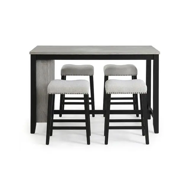 Alt view image 7 of 7 - 5-Piece Solid Wood Dinner Table Set with Rectangular Table and 4 Padded Stools for Home Bar Cafe, Farmhouse Kitchen Set with Footrest & Built-in Side Shelf for Dining Room (Antique Black)