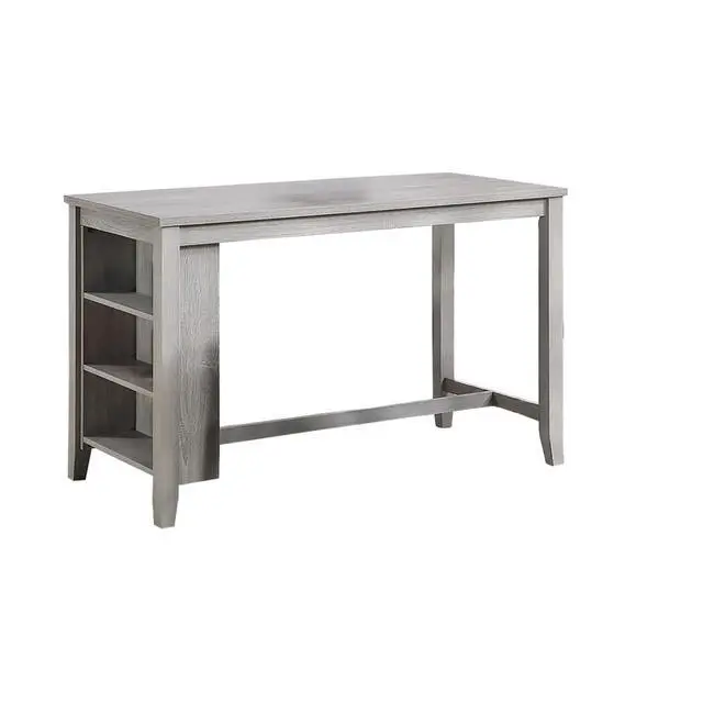 Alt view image 3 of 5 - 5-Piece Solid Wood Dinner Table Set with Rectangular Table and 4 Padded Stools for Home Bar Cafe, Farmhouse Kitchen Set with Footrest & Built-in Side Shelf for Dining Room (Light Gray)