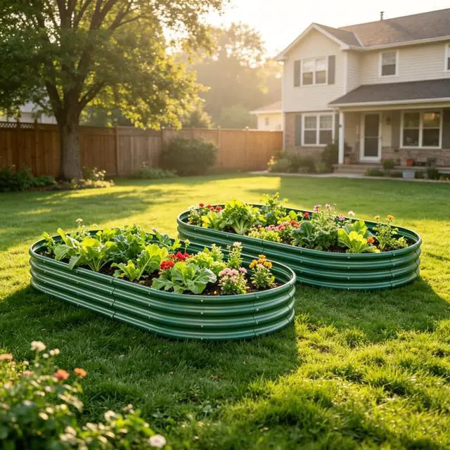 Main image of Raised Garden Bed Kit with Open Bottom Design for Poolside, Backyard, Porch, Outdoor Galvanized Planter Box with Curved Panel for Growing Flowers, Vegetables, Herbs (2Pcs 8x4x1ft Green)