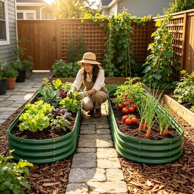 Alt view image 2 of 7 - Raised Garden Bed Kit with Open Bottom Design for Poolside, Backyard, Porch, Outdoor Galvanized Planter Box with Curved Panel for Growing Flowers, Vegetables, Herbs (2Pcs 8x4x1ft Green)