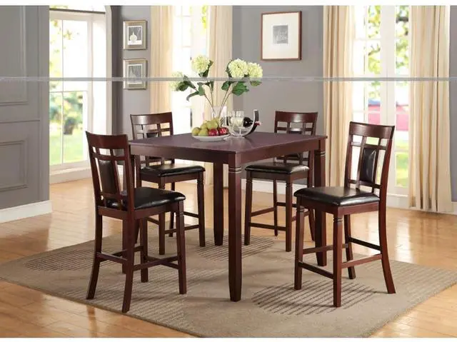 Main image of 5-Piece Retro Dining Table Set with Square Table and 4 Chairs for Bar Cafe, Vintage Kitchen Set with Unique Eyelet Design Backrest & Solid Wood Frame for Dining Room