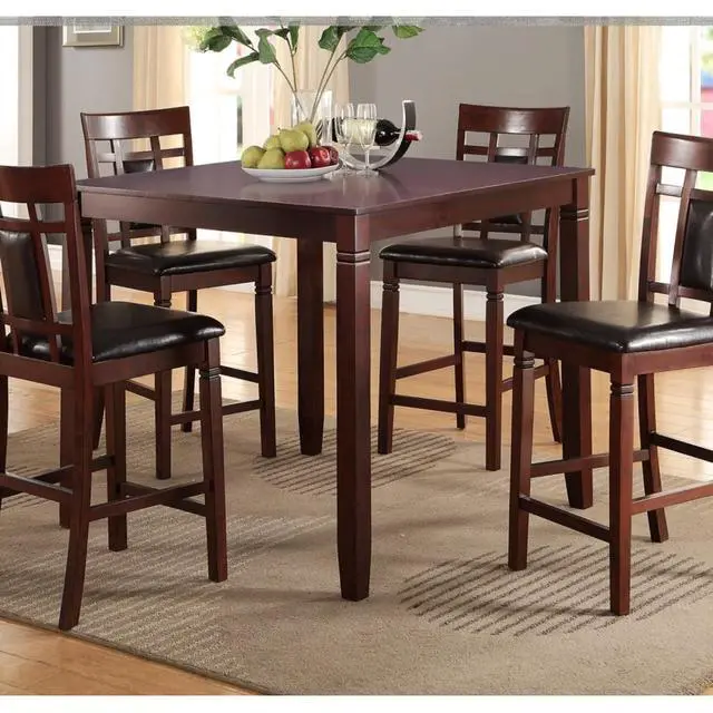 Alt view image 3 of 6 - 5-Piece Retro Dining Table Set with Square Table and 4 Chairs for Bar Cafe, Vintage Kitchen Set with Unique Eyelet Design Backrest & Solid Wood Frame for Dining Room