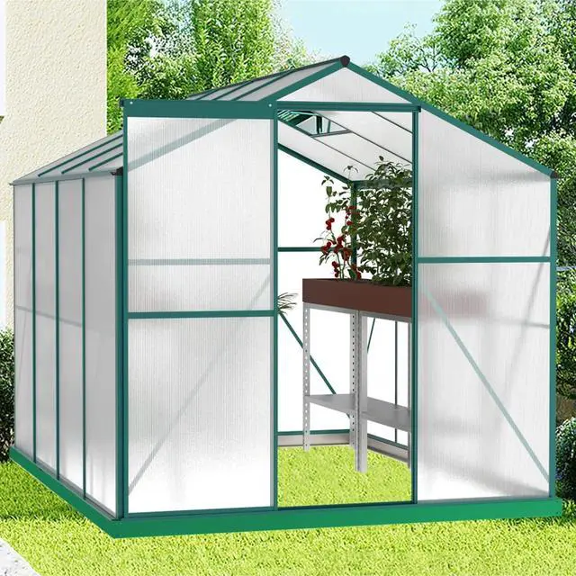Main image of Outdoor Polycarbonate Greenhouse w/Adjustable Roof Vent and Aluminum Frame for Backyard, Lawn, Durable Plant Tent Green Houses w/Sliding Door for Growing Plants, Flowers