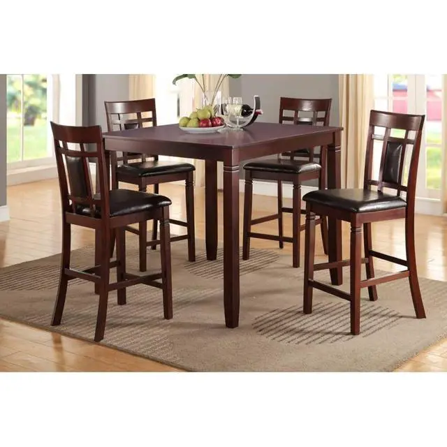Alt view image 4 of 6 - 5-Piece Retro Dining Table Set with Square Table and 4 Chairs for Bar Cafe, Vintage Kitchen Set with Unique Eyelet Design Backrest & Solid Wood Frame for Dining Room
