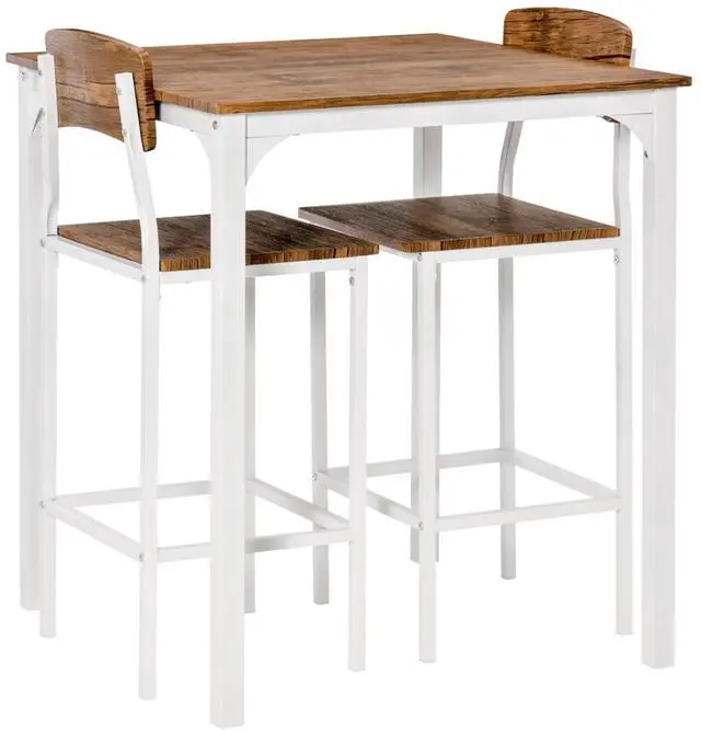 Main image of 3-Piece Square Kitchen Table Set with Counter Height Table and 2 Chairs for Small Places, Industrial Dining Table and Chairs Set with Sturdy Steel Frame for Bar Cafe