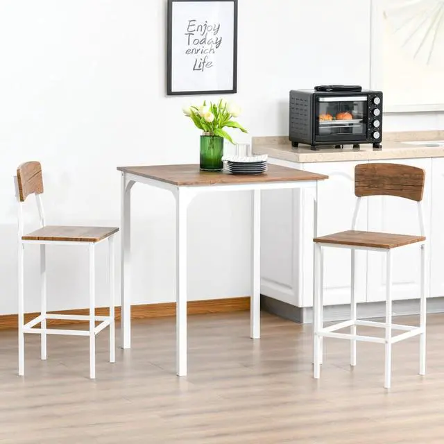 Alt view image 5 of 7 - 3-Piece Square Kitchen Table Set with Counter Height Table and 2 Chairs for Small Places, Industrial Dining Table and Chairs Set with Sturdy Steel Frame for Bar Cafe