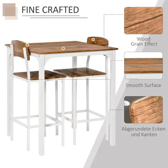 Alt view image 6 of 7 - 3-Piece Square Kitchen Table Set with Counter Height Table and 2 Chairs for Small Places, Industrial Dining Table and Chairs Set with Sturdy Steel Frame for Bar Cafe