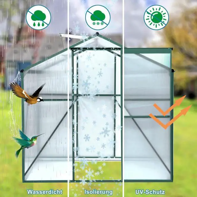 Alt view image 4 of 7 - Outdoor Polycarbonate Greenhouse w/Adjustable Roof Vent and Aluminum Frame for Backyard, Lawn, Durable Plant Tent Green Houses w/Sliding Door for Growing Plants, Flowers