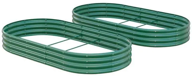 Alt view image 6 of 7 - Raised Garden Bed Kit with Open Bottom Design for Poolside, Backyard, Porch, Outdoor Galvanized Planter Box with Curved Panel for Growing Flowers, Vegetables, Herbs (2Pcs 8x4x1ft Green)