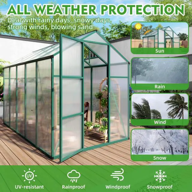 Alt view image 3 of 7 - Walk-in Greenhouse with Adjustable Roof and Built-in Gutter System for Backyard, Lawn, Outdoor Plant Tent with Aluminum Alloy Frame and Sliding Door for Growing Plants, Flowers