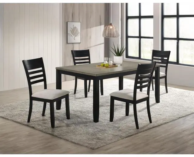 Main image of 5-Piece Retro Kitchen Set with Rectangular Table and 4 Upholstered Chairs for Home Restaurant, Vintage Dining Table and Chairs Set with Ladder Backrest & Solid Wood Frame for 4