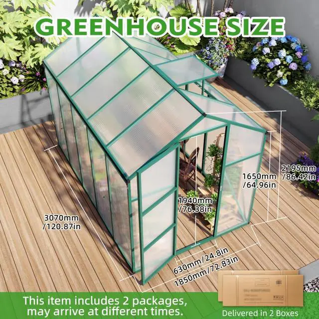 Alt view image 5 of 7 - Walk-in Greenhouse with Adjustable Roof and Built-in Gutter System for Backyard, Lawn, Outdoor Plant Tent with Aluminum Alloy Frame and Sliding Door for Growing Plants, Flowers