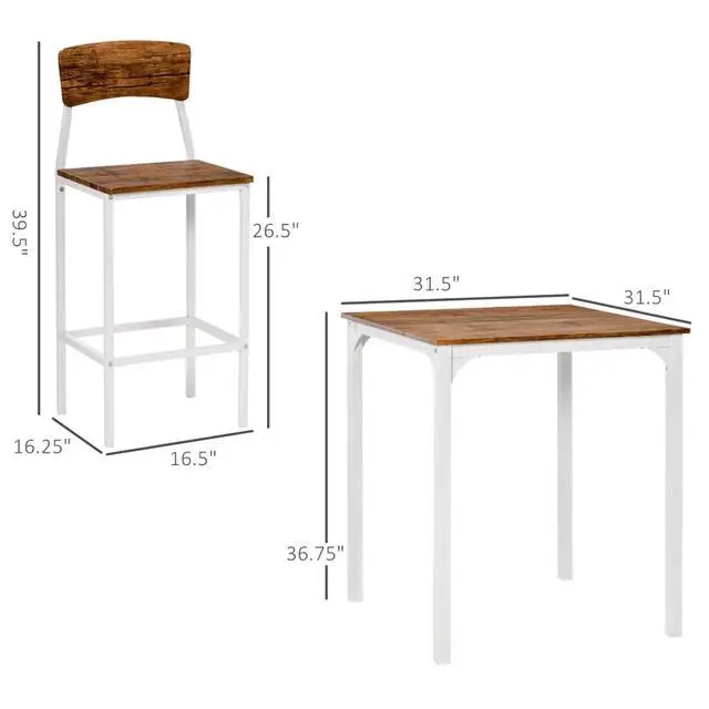 Alt view image 7 of 7 - 3-Piece Square Kitchen Table Set with Counter Height Table and 2 Chairs for Small Places, Industrial Dining Table and Chairs Set with Sturdy Steel Frame for Bar Cafe