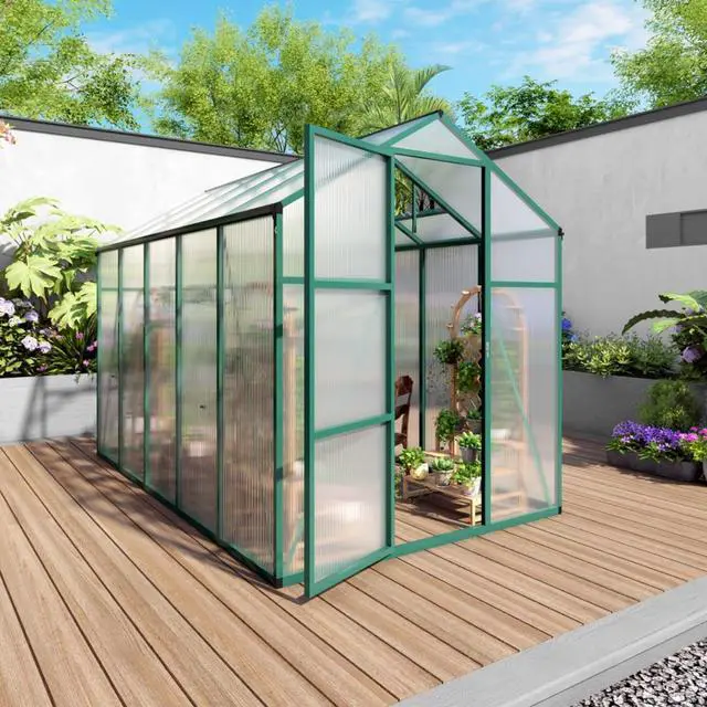 Main image of Walk-in Greenhouse with Adjustable Roof and Built-in Gutter System for Backyard, Lawn, Outdoor Plant Tent with Aluminum Alloy Frame and Sliding Door for Growing Plants, Flowers