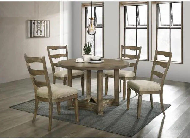 Main image of 5-Piece Vintage Dining Table Set with Round Table and 4 Ladder Back Chairs for Family Gathering, Retro Kitchen Table Set with Sturdy Wood Base for Dining Room and Kitchen