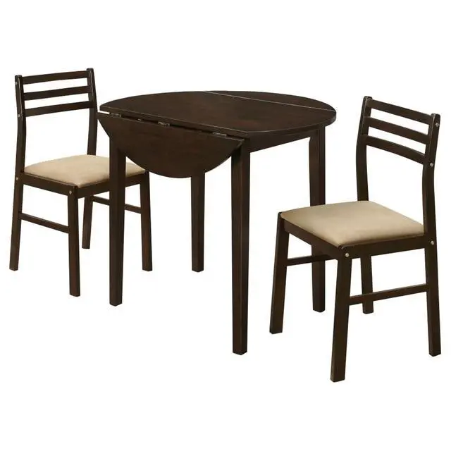 Alt view image 2 of 7 - 3-Piece Extendable Dining Sets with Drop Leaf and 2 Ladder Back Chairs for Tavern Pub Bistro Home Restaurant, Round Kitchen Set with Solid Wood Frame for Dining Room (Cappuccino)
