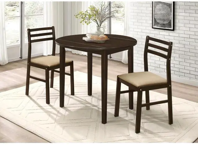 Main image of 3-Piece Extendable Dining Sets with Drop Leaf and 2 Ladder Back Chairs for Tavern Pub Bistro Home Restaurant, Round Kitchen Set with Solid Wood Frame for Dining Room (Cappuccino)