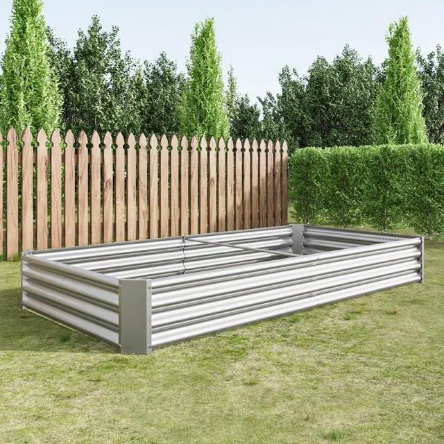 Alt view image 6 of 7 - 2 Pieces Metal Raised Bed with Open Bottom Design for Backyard, Lawn, Poolside, Outdoor Planter Box with Anti-Rust Iron Frame for Growing Flowers, Vegetables, Plants (8x4x1FT Silver 2PCS)