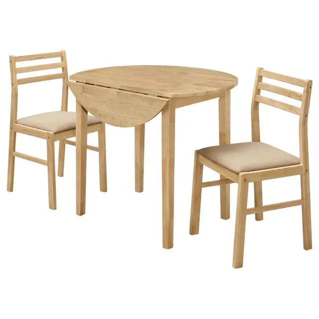 Alt view image 2 of 7 - 3-Piece Extendable Dining Sets with Drop Leaf and 2 Ladder Back Chairs for Tavern Pub Bistro Home Restaurant, Round Kitchen Set with Solid Wood Frame for Dining Room (Natural)