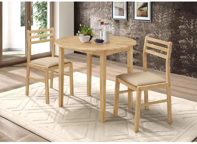 Main image of 3-Piece Extendable Dining Sets with Drop Leaf and 2 Ladder Back Chairs for Tavern Pub Bistro Home Restaurant, Round Kitchen Set with Solid Wood Frame for Dining Room (Natural)
