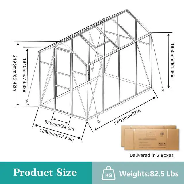 Alt view image 6 of 7 - Walk-in Polycarbonate Greenhouse with Aluminum Frame and Double-Door Gate for Growing Flowers, Herbs, Plants, Outdoor Plant Tent with Drainage Gutter System for Backyard, Lawn (6x8FT+Black)