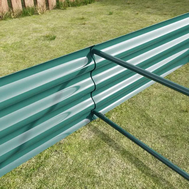 Alt view image 4 of 7 - Raised Garden Bed Kit with Metal Frame and Open Bottom for Backyard, Park, Poolside, Outdoor Planter Box with 2 Supporting Bars for Growing Flowers, Plants, Vegetables (8x4x1FT Green 1PCS)