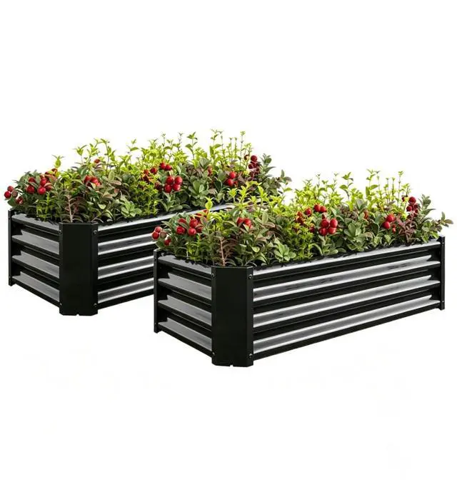 Alt view image 2 of 7 - 2 Pieces Metal Raised Bed with Open Bottom Design for Backyard, Lawn, Poolside, Outdoor Planter Box with Anti-Rust Iron Frame for Growing Flowers, Vegetables, Plants (4x2x1FT Black 2PCS)