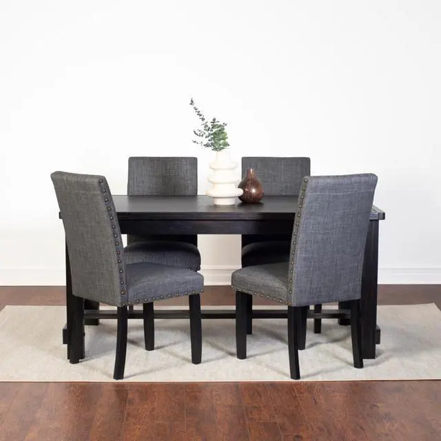 Alt view image 2 of 7 - 6-Piece Retro Kitchen Set with Rectangular Table and 4 High Back Chairs & 1 Bench for 6, Vintage Dinner Table Set with Brass Nailhead Trim & Footrest for Home Restaurant (Gray)